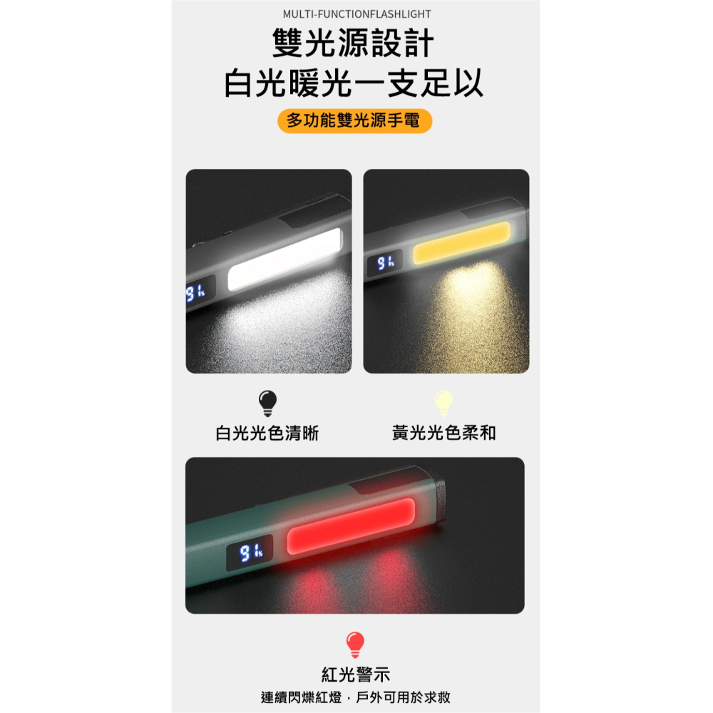 COB工作燈 強光手電筒 磁吸式 Type-C充電 汽修維修燈 露營燈 多功能筆夾燈 LED手電筒 夜釣照明 工作照明燈-細節圖7