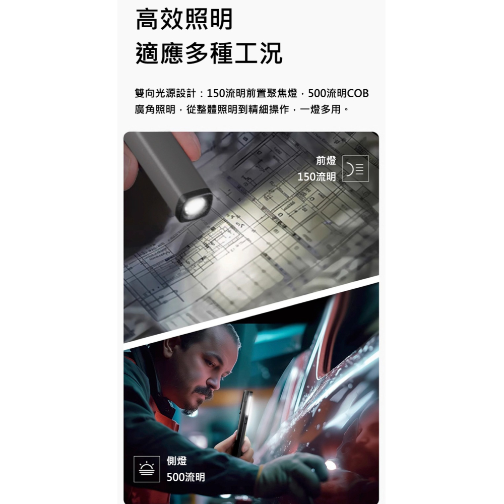 COB工作燈 強光手電筒 磁吸式 Type-C充電 汽修維修燈 露營燈 多功能筆夾燈 LED手電筒 夜釣照明 工作照明燈-細節圖8