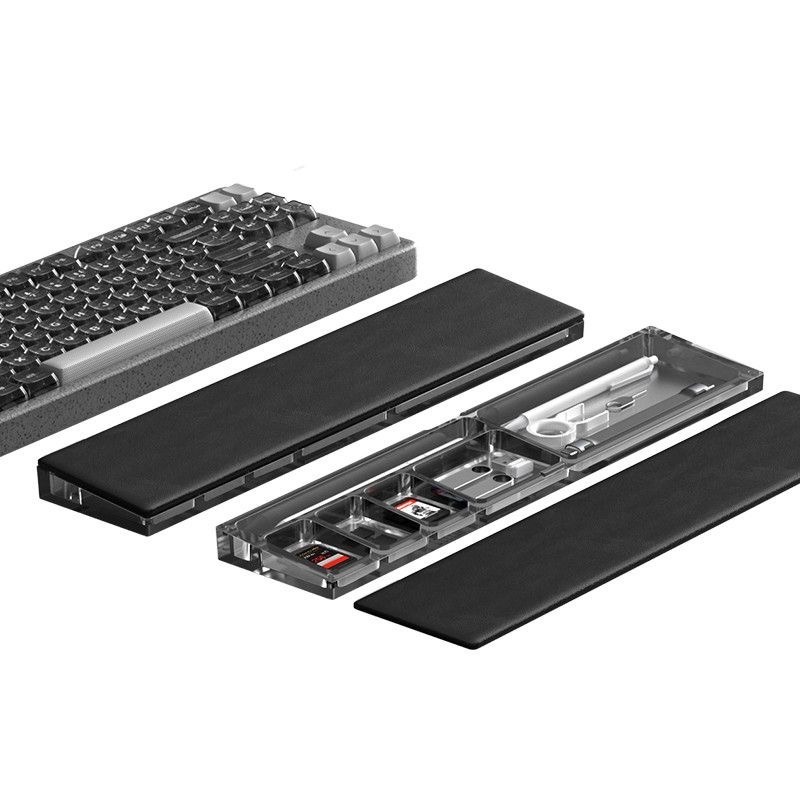 機械鍵盤手托 磁吸腕托 滑鼠掌托 手腕墊 護手桌上收納盒 透明壓克力皮革護腕墊 辦公鍵盤托-細節圖11