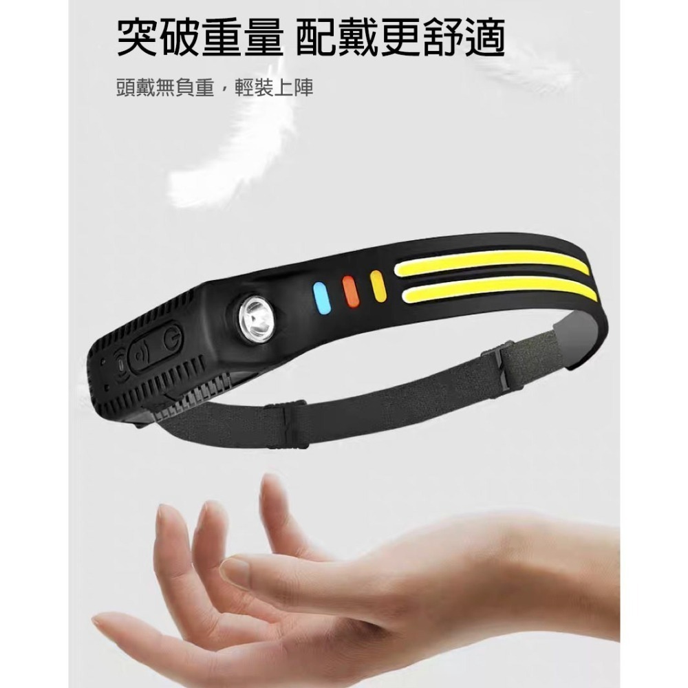 【230°超廣角】COB感應頭燈 揮手感應 九段調光 Type-C充電 紅藍警示燈 登山露營/夜釣/工程/工作頭燈-細節圖2