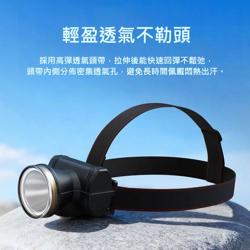 頭燈強光充電超亮 頭戴式LED燈 2400mAh超長續航 三檔調光 Type-C快充 戶外釣魚登山露營 防摔應急照明-細節圖7