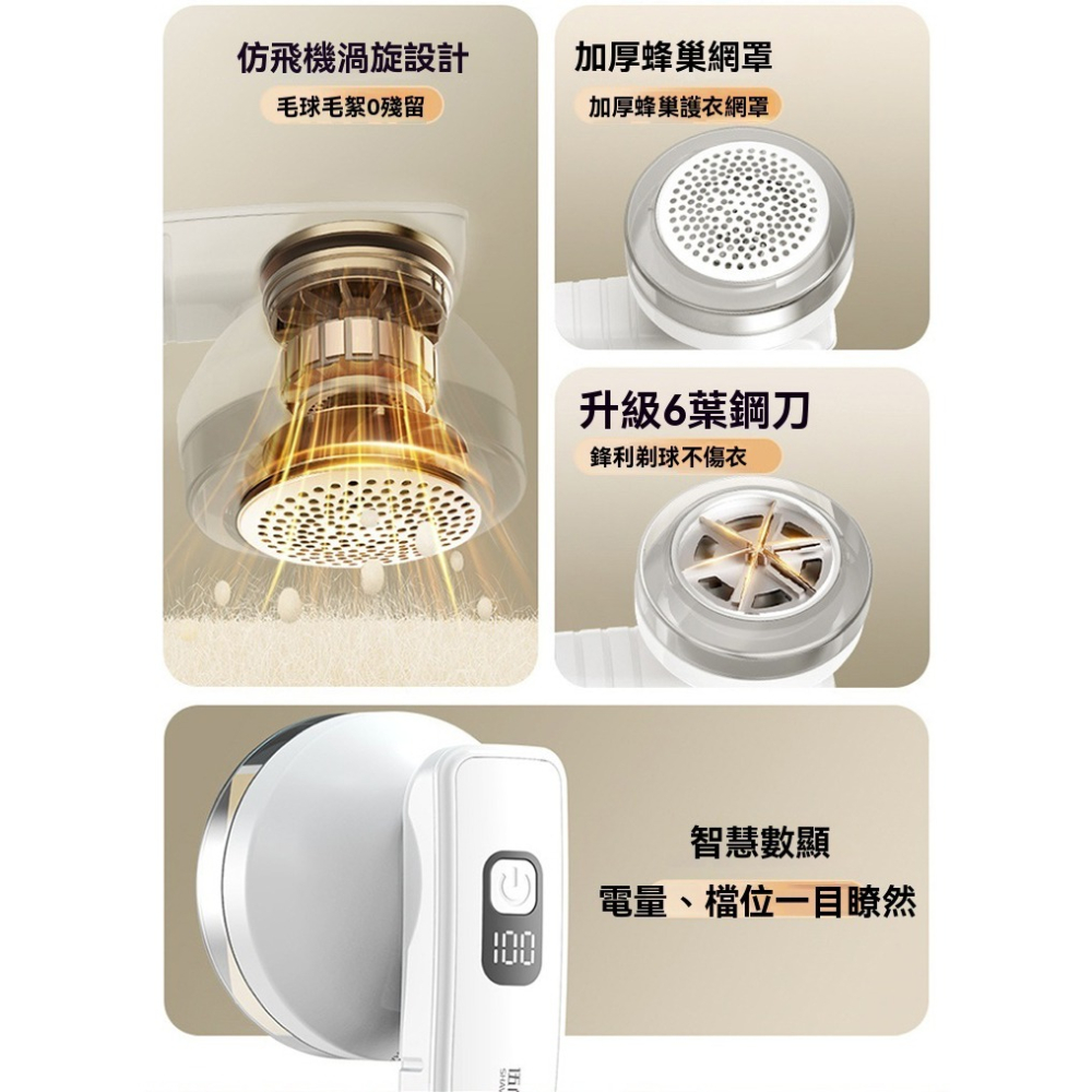 【升級6葉刀頭】數顯除毛球機 USB充電式 強力去毛球 不傷衣 衣服起球修剪器 剃毛刀 附刀頭-細節圖3
