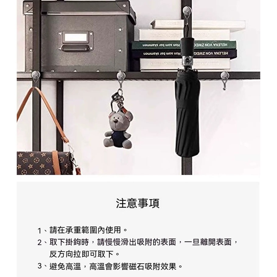 冰箱側邊總是亂成一團？強力磁吸掛鉤免打孔可旋轉 廚房油煙機金屬掛勾 浴室收納磁鐵鉤 承重穩固不易掉落-細節圖6