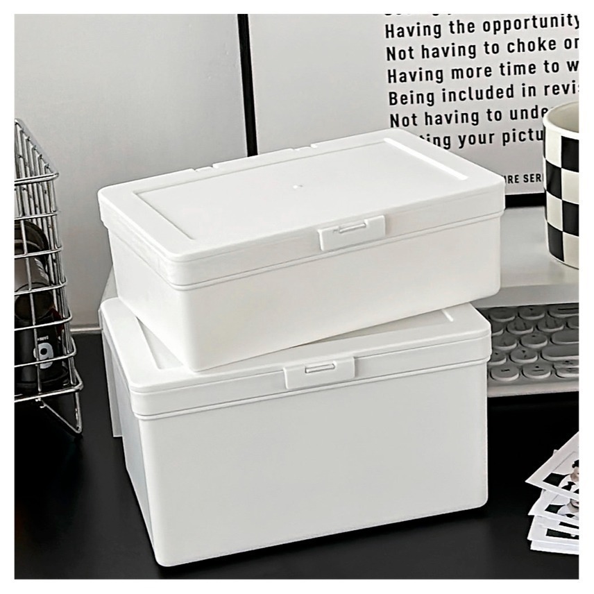 翻蓋收納盒 白色收納盒 桌面整理盒 ins風收納 文具收納盒 置物盒 手帳素材 防塵收納箱-細節圖4