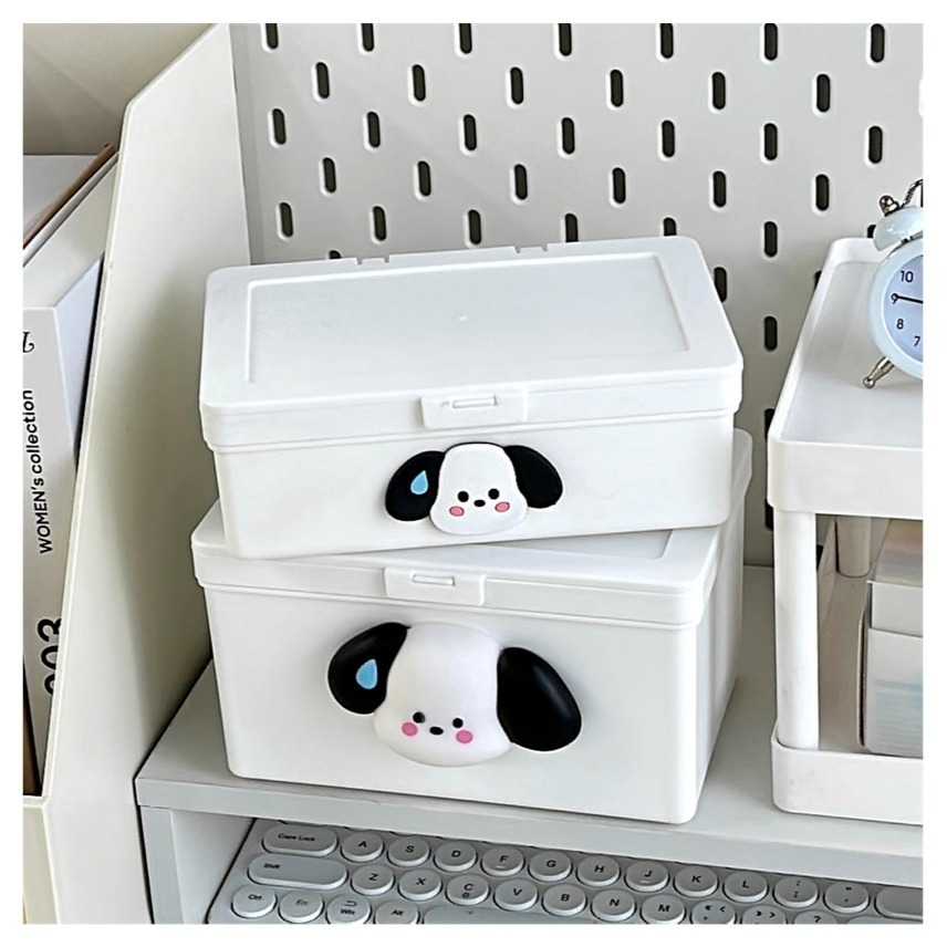 翻蓋收納盒 白色收納盒 桌面整理盒 ins風收納 文具收納盒 置物盒 手帳素材 防塵收納箱-細節圖7