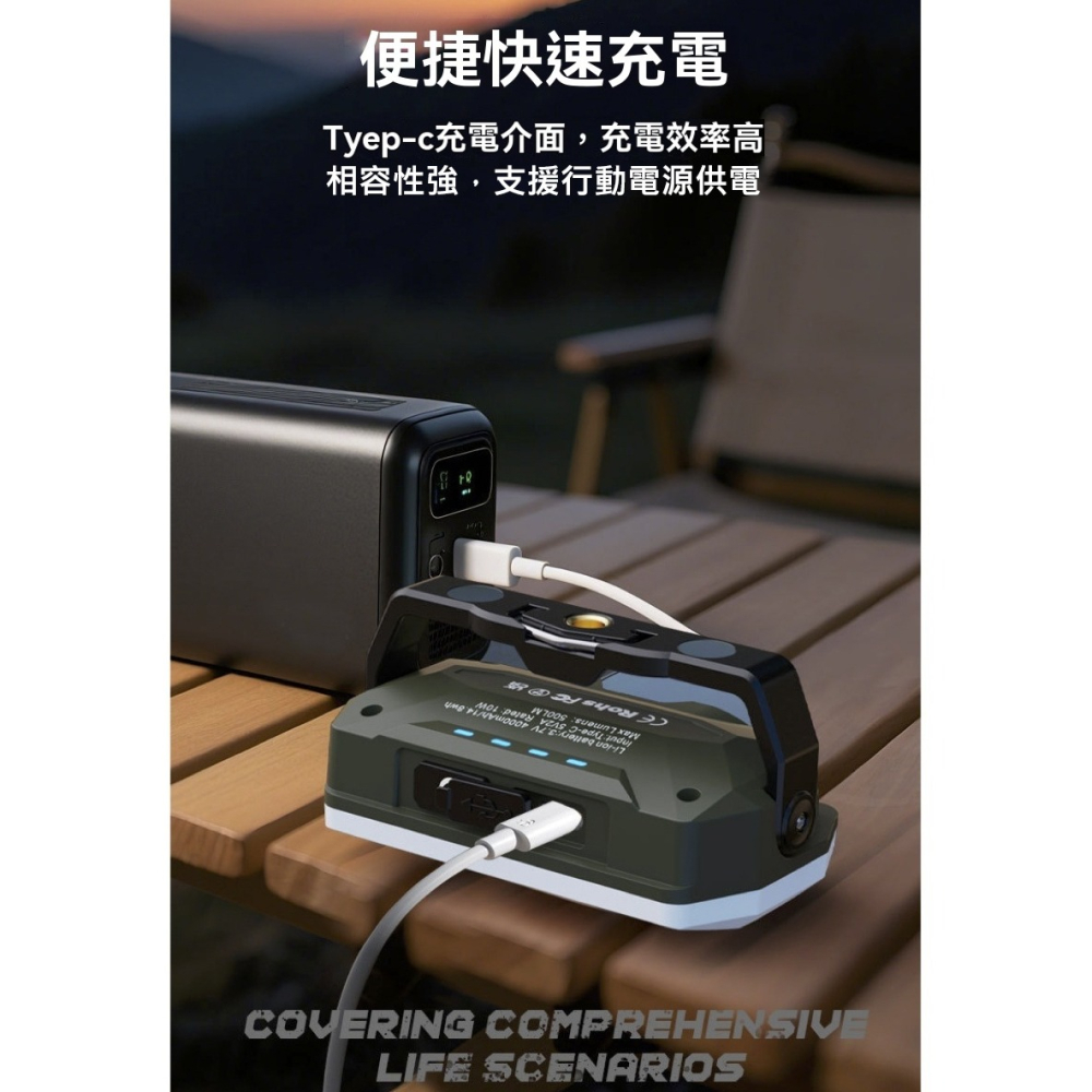 磁吸露營燈 4000mAh大容量 Type-C快充 三光源白光暖光紅光 帳篷燈 戶外照明 工作燈 警示燈 IP44防水-細節圖7