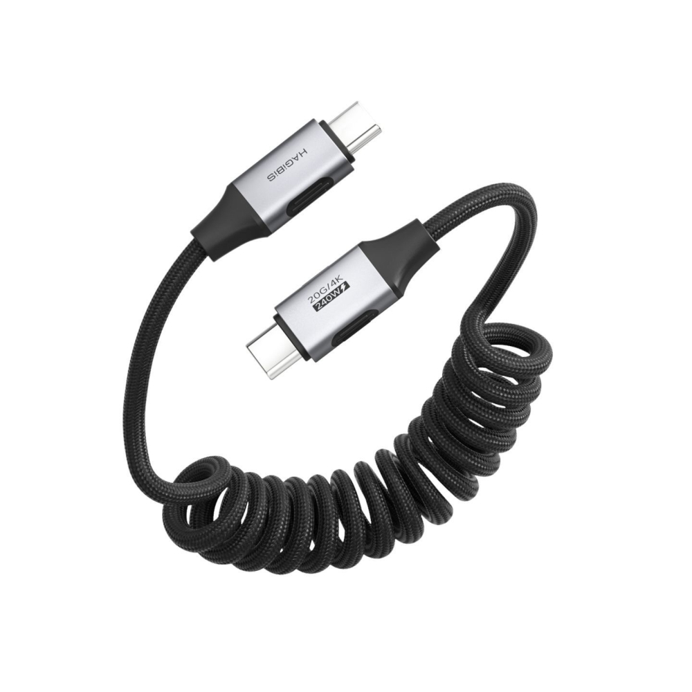 USB4全功能彈簧線 240W雙Type-C車用快充線 20Gbps 4K60Hz編織傳輸線 Hagibis-細節圖10