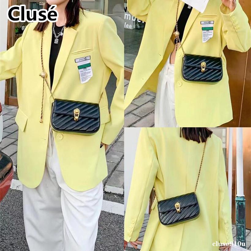 Clusé真皮女包小香包小金球翻蓋包格菱條紋包鏈帶包女生包女士時尚休閒包手拿包斜背包側背包肩背包胸前包腋下包信封包郵差包 - cole55