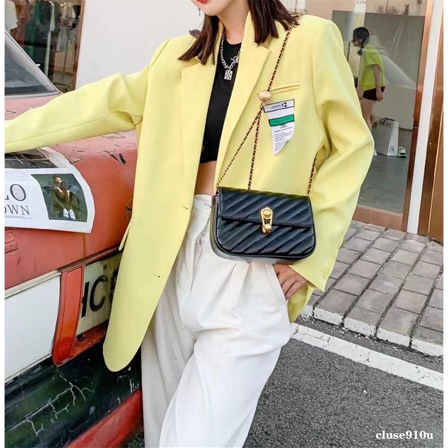 Clusé真皮女包小香包小金球翻蓋包格菱條紋包鏈帶包女生包女士時尚休閒包手拿包斜背包側背包肩背包胸前包腋下包信封包郵差包 - cole55