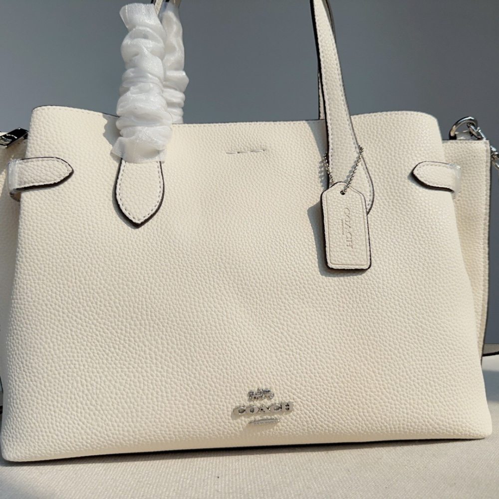 蔻馳Coach包包 新品CH195 Coach HANNA系列托特包 CARRYALL女生包包 白色皮質包包 女生斜背包-細節圖2