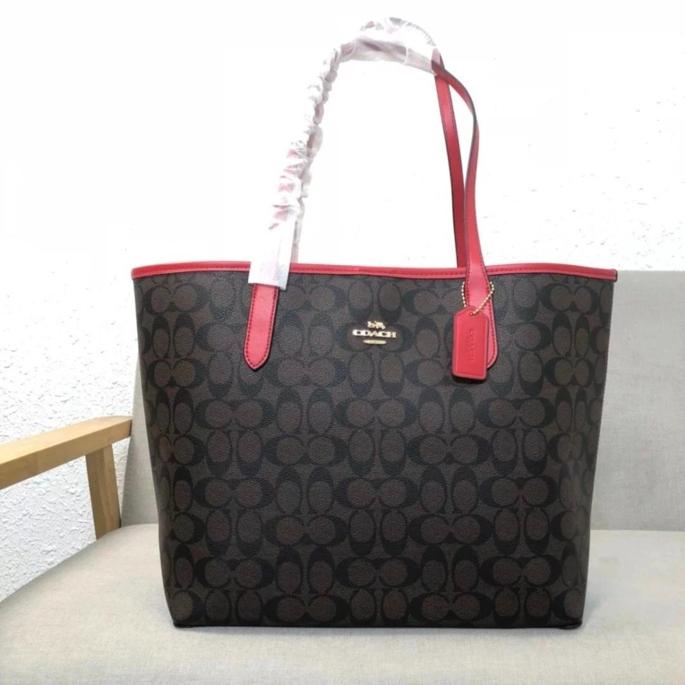 COACH蔻馳包包 大容量托特包 時尚通勤女包 休閒包 媽咪包 C5696 City Tote 經典印花購物袋 大方包-細節圖5