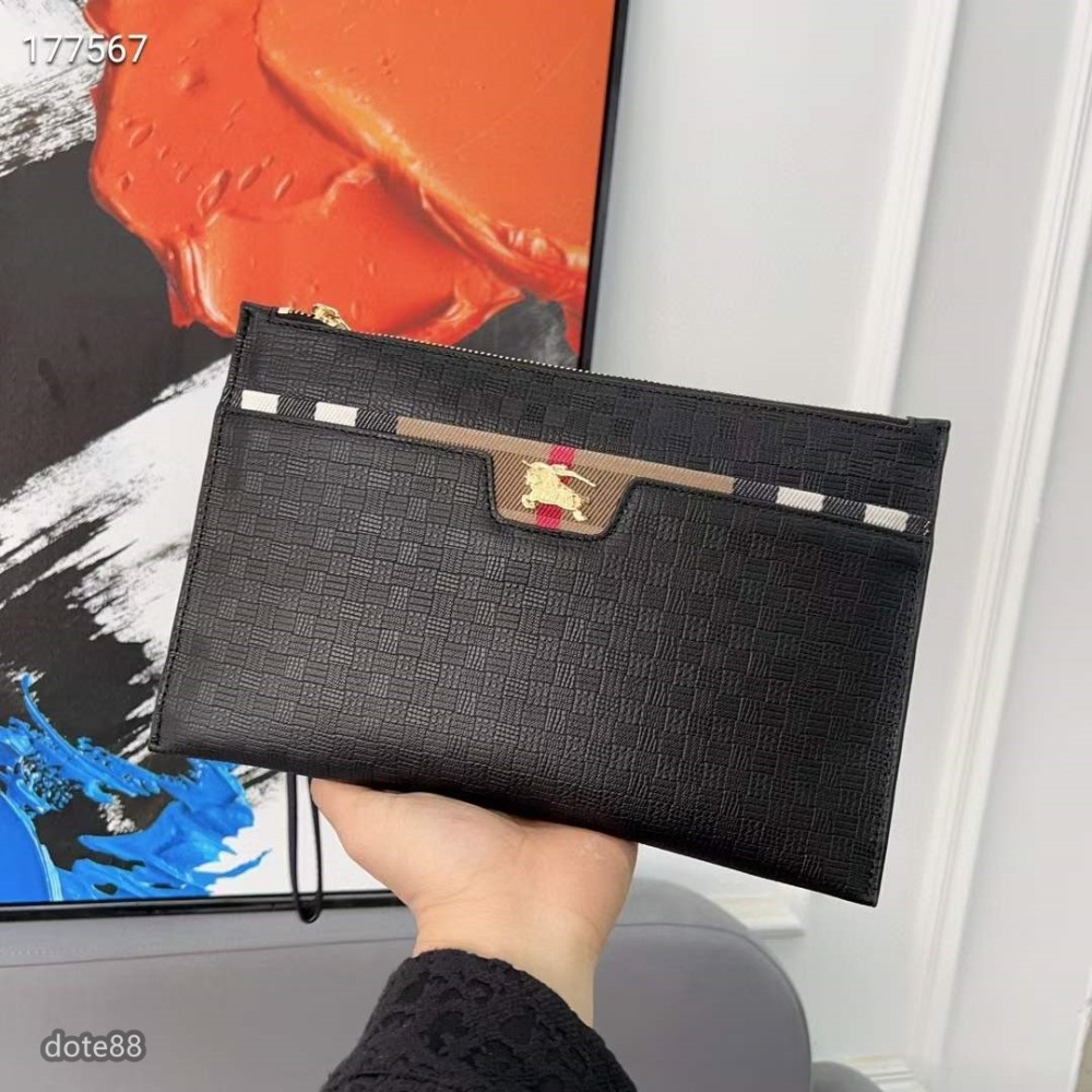 Burberry 巴寶莉男士摔紋牛皮手拿包夾包信封包 採用精湛鑲嵌細工經典百搭實物拍攝高品質生日節日禮物父親節禮物-細節圖4