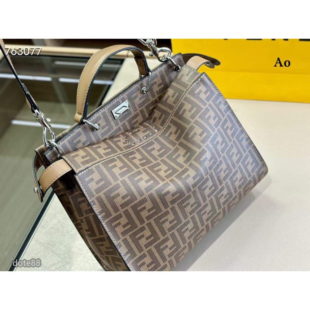 芬迪Fendi軟皮系列一側拉鍊/一側掛鉤時尚百搭大容量手提包休閒  逛街 宴會  晚宴父親節  情人節  生日禮物百搭-細節圖5