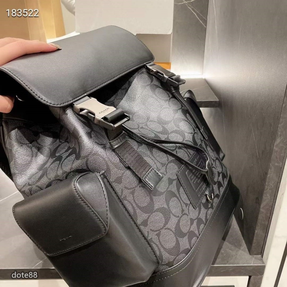 coach蔻馳男士老花帆布配皮雙肩包背包書包筆電包大容量順滑拉鍊輕便出行出門必備百搭有型簡約時尚潮流行休閒逛街生日禮物-細節圖2