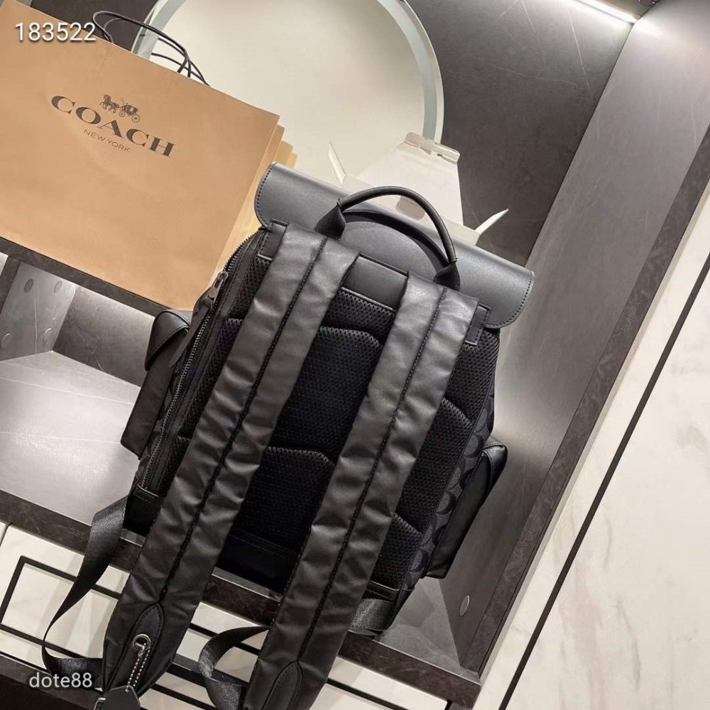 coach蔻馳男士老花帆布配皮雙肩包背包書包筆電包大容量順滑拉鍊輕便出行出門必備百搭有型簡約時尚潮流行休閒逛街生日禮物-細節圖6