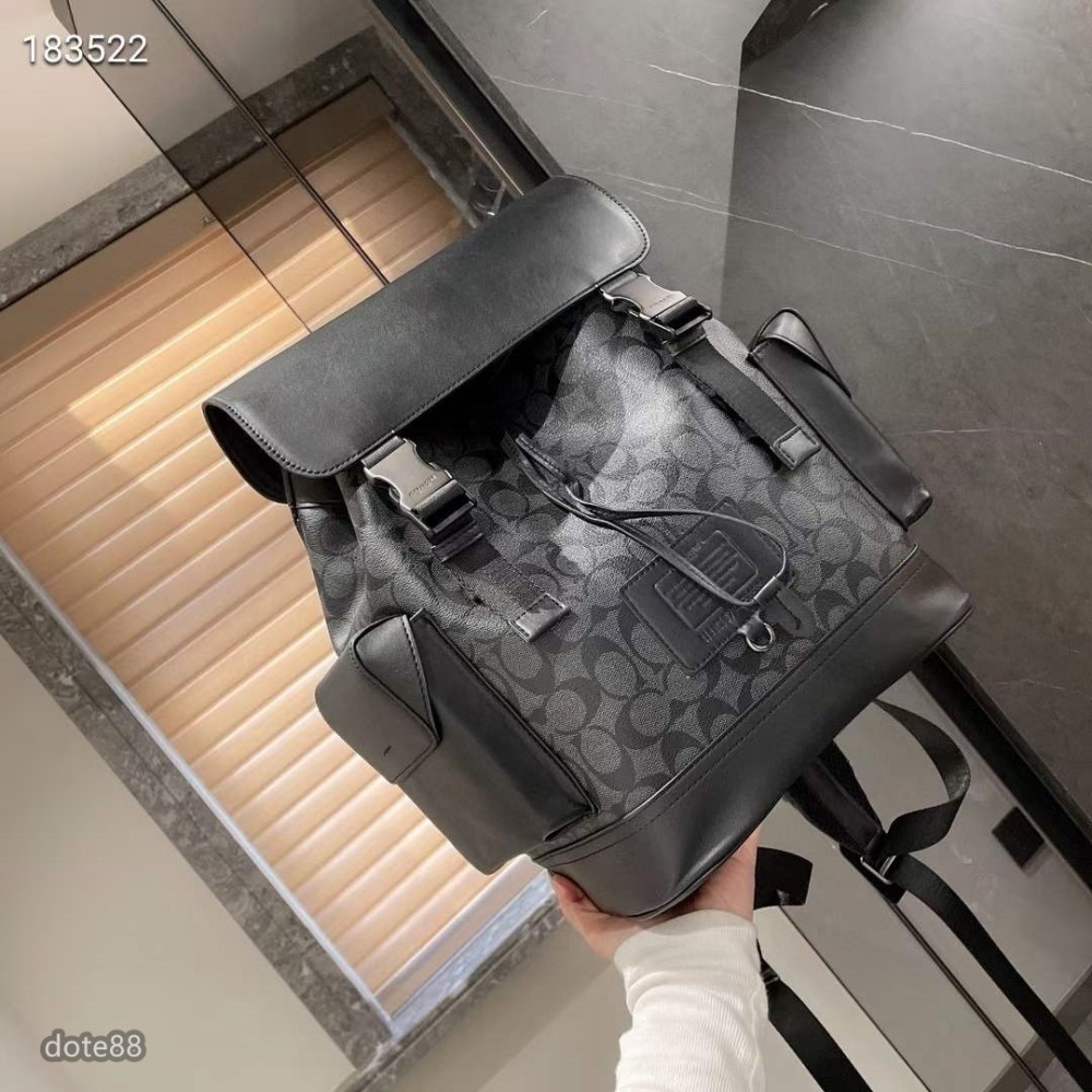 coach蔻馳男士老花帆布配皮雙肩包背包書包筆電包大容量順滑拉鍊輕便出行出門必備百搭有型簡約時尚潮流行休閒逛街生日禮物-細節圖9