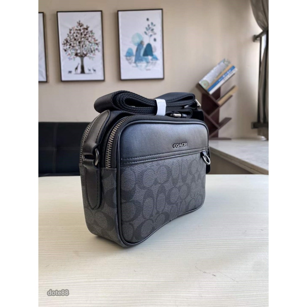 coach蔻馳男士單肩背斜挎包大容量輕便實用出門必備雙拉鍊雙隔層百搭有型簡約時尚潮流行休閒逛街生日節日情人節禮物-細節圖2