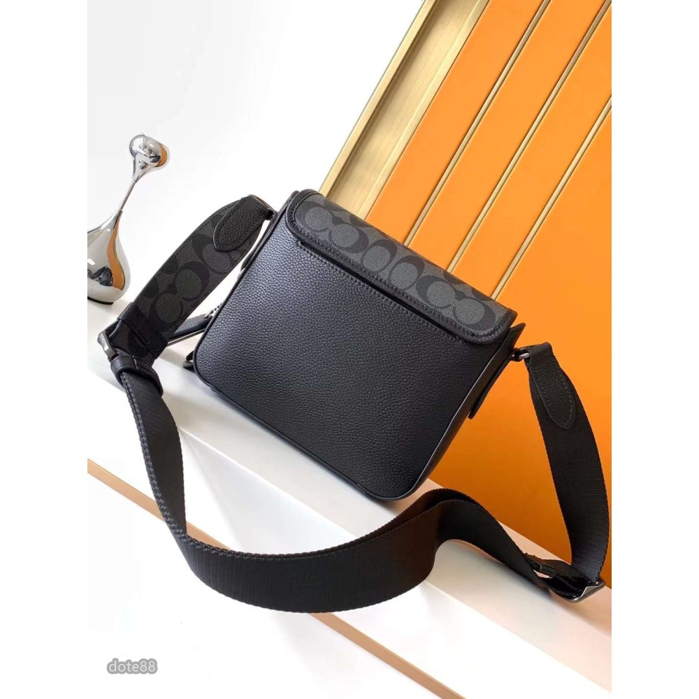 coach蔻馳棕色男士單肩包郵差包大容量輕便實用帶手機袋便捷扣開合出門必備百搭有型簡約時尚潮流行休閒逛街生日禮物情人節-細節圖3