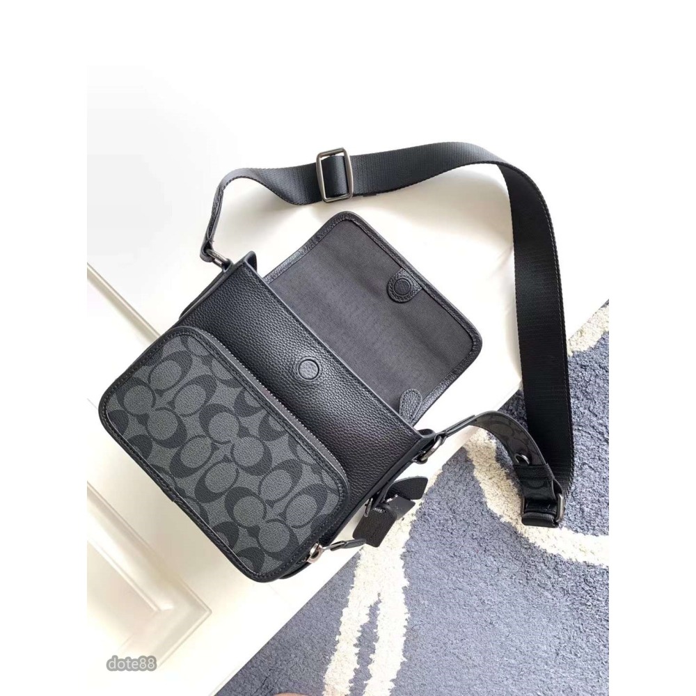 coach蔻馳棕色男士單肩包郵差包大容量輕便實用帶手機袋便捷扣開合出門必備百搭有型簡約時尚潮流行休閒逛街生日禮物情人節-細節圖6