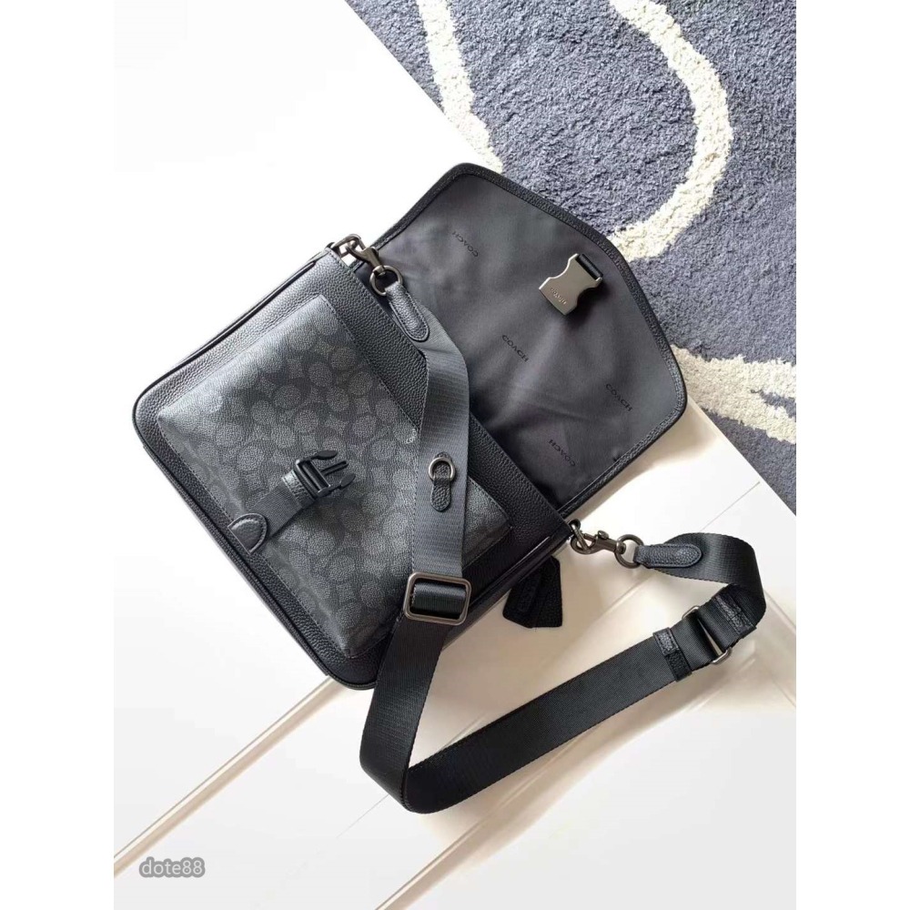 coach蔻馳黑色男士單肩包郵差包大容量輕便實用拉鍊袋磁鐵吸扣出門必備百搭有型簡約時尚潮流休閒逛街生日禮物情人節禮物-細節圖7