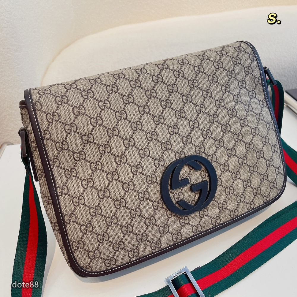 【Gucci】古馳男士單肩包斜挎郵差包手機包男包牛皮材質經典印花可調節肩帶多隔層耐磨耐髒多功能簡便實用出門必備簡約時尚-細節圖2