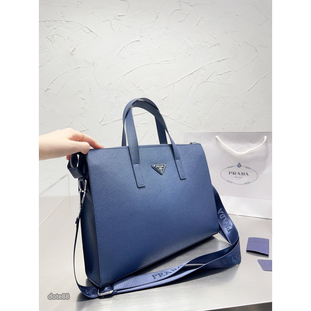 【Prada】普拉達男士公事包手提包筆電包經典三角標可調肩帶多隔層耐磨耐髒多功能簡便實用送領導老公生日禮物出門出差必備-細節圖3