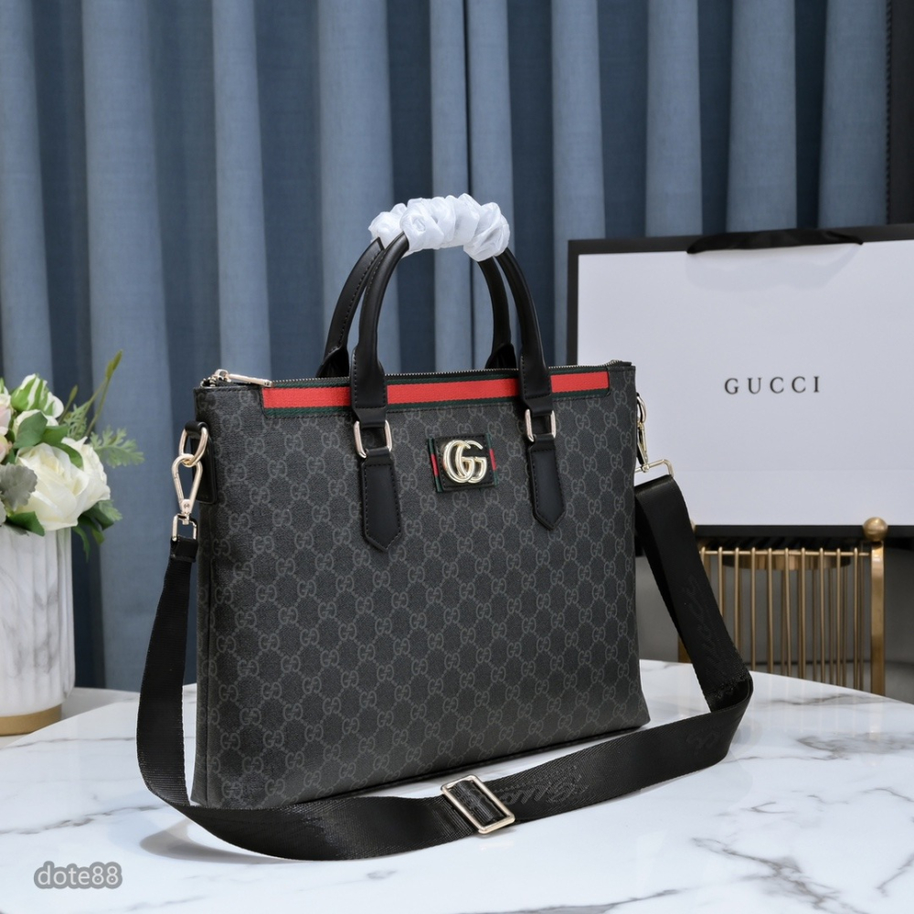 【Gucci】古馳男士公事包手提包斜挎包真皮經典印花可調節肩帶多隔層耐磨送領導老公禮物多功能簡便出門出差必備高端大氣-細節圖3