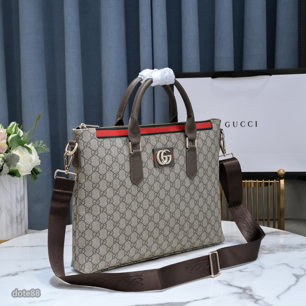 【Gucci】古馳男士公事包手提包斜挎包真皮經典印花可調節肩帶多隔層耐磨送領導老公禮物多功能簡便出門出差必備高端大氣-細節圖3