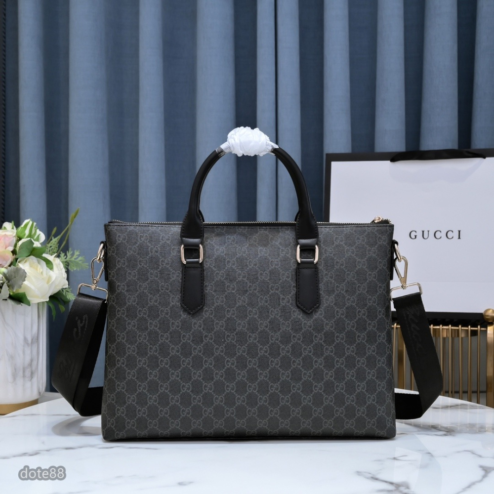 【Gucci】古馳男士公事包手提包斜挎包真皮經典印花可調節肩帶多隔層耐磨送領導老公禮物多功能簡便出門出差必備高端大氣-細節圖2