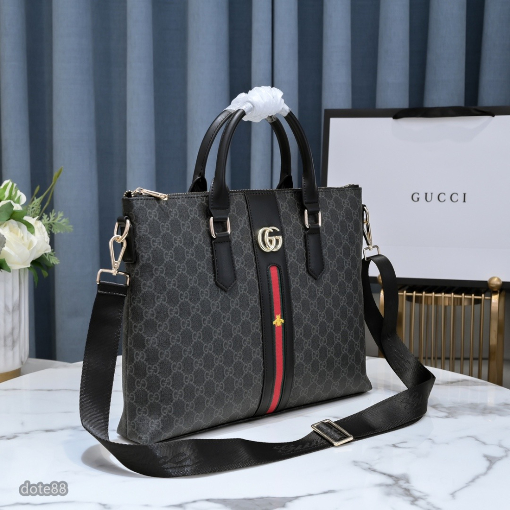 【Gucci】古馳男士公事包手提包斜挎包真皮經典印花可調節肩帶多隔層耐磨送領導老公禮物多功能簡便出門出差必備高端大氣-細節圖3