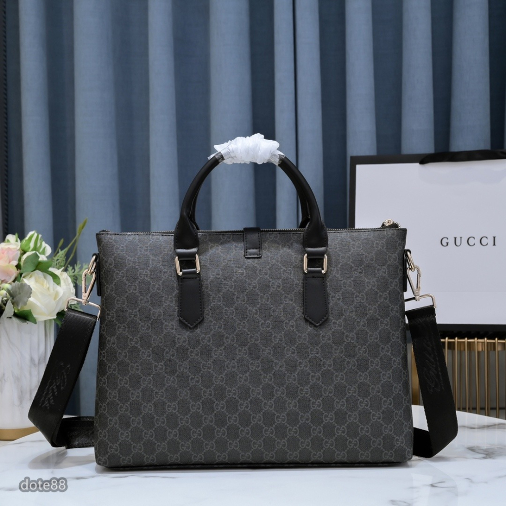 【Gucci】古馳男士公事包手提包斜挎包真皮經典印花可調節肩帶多隔層耐磨送領導老公禮物多功能簡便出門出差必備高端大氣-細節圖2