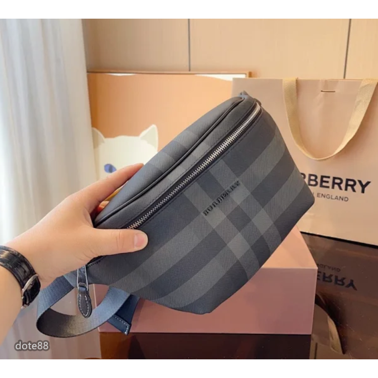 【Burberry】巴寶莉2023新款Sonny腰包炭灰色格紋胸包腰包手機包休閒男士斜挎包休閒運動逛街生日情人節禮物-細節圖2