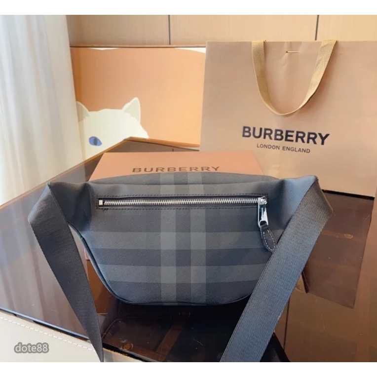 【Burberry】巴寶莉2023新款Sonny腰包炭灰色格紋胸包腰包手機包休閒男士斜挎包休閒運動逛街生日情人節禮物-細節圖4