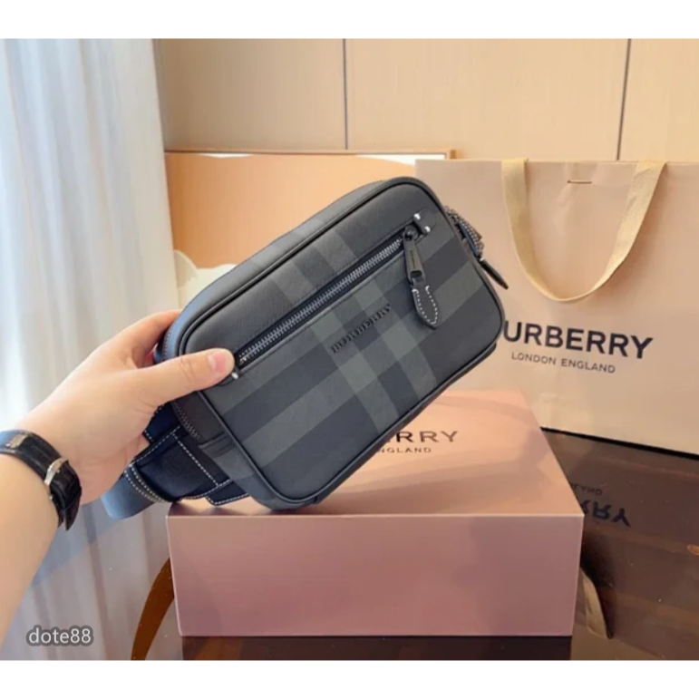 【Burberry】巴寶莉2023新款灰色格紋胸包腰包休閒男士斜挎包手機包小方包運動逛街生日情人節聖誕禮物出門必備百搭-細節圖2