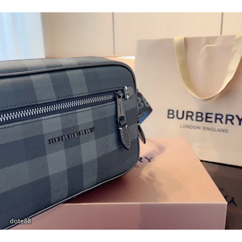 【Burberry】巴寶莉2023新款灰色格紋胸包腰包休閒男士斜挎包手機包小方包運動逛街生日情人節聖誕禮物出門必備百搭-細節圖3