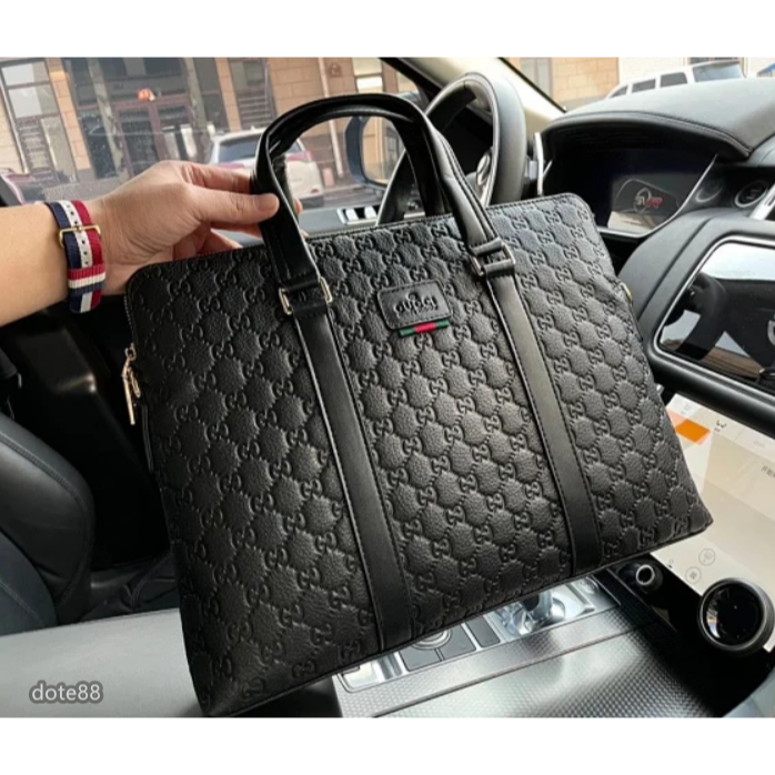 【GUCCI】古馳2023新款GG壓紋牛皮男士公文包大容量商務休閒手提電腦包單肩斜挎包父親節情人節生日禮物上班出差必備-細節圖2