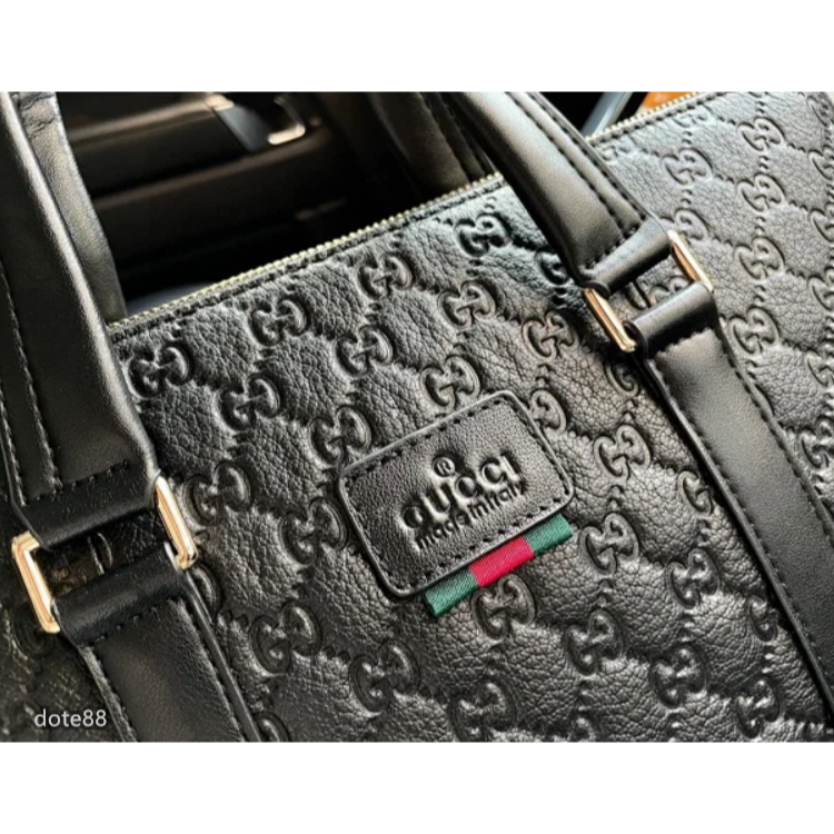 【GUCCI】古馳2023新款GG壓紋牛皮男士公文包大容量商務休閒手提電腦包單肩斜挎包父親節情人節生日禮物上班出差必備-細節圖3