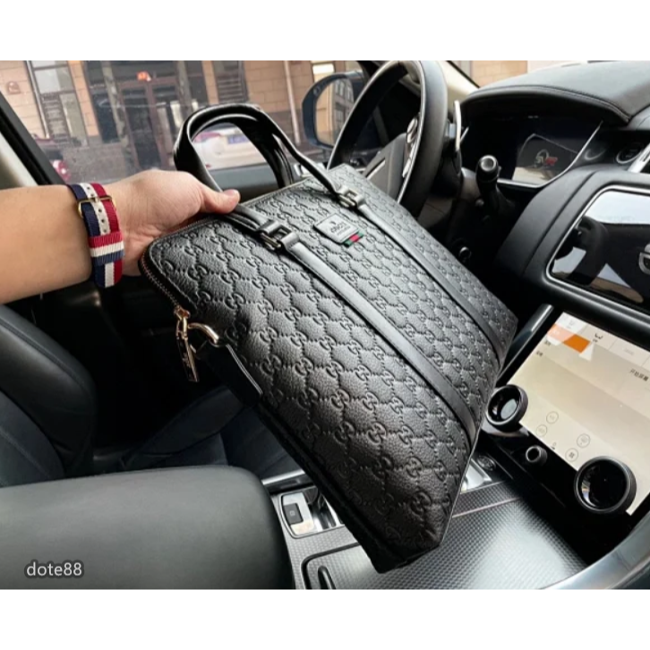 【GUCCI】古馳2023新款GG壓紋牛皮男士公文包大容量商務休閒手提電腦包單肩斜挎包父親節情人節生日禮物上班出差必備-細節圖4