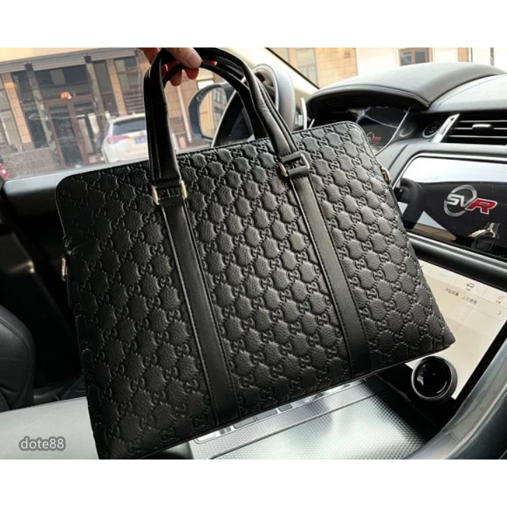 【GUCCI】古馳2023新款GG壓紋牛皮男士公文包大容量商務休閒手提電腦包單肩斜挎包父親節情人節生日禮物上班出差必備-細節圖5