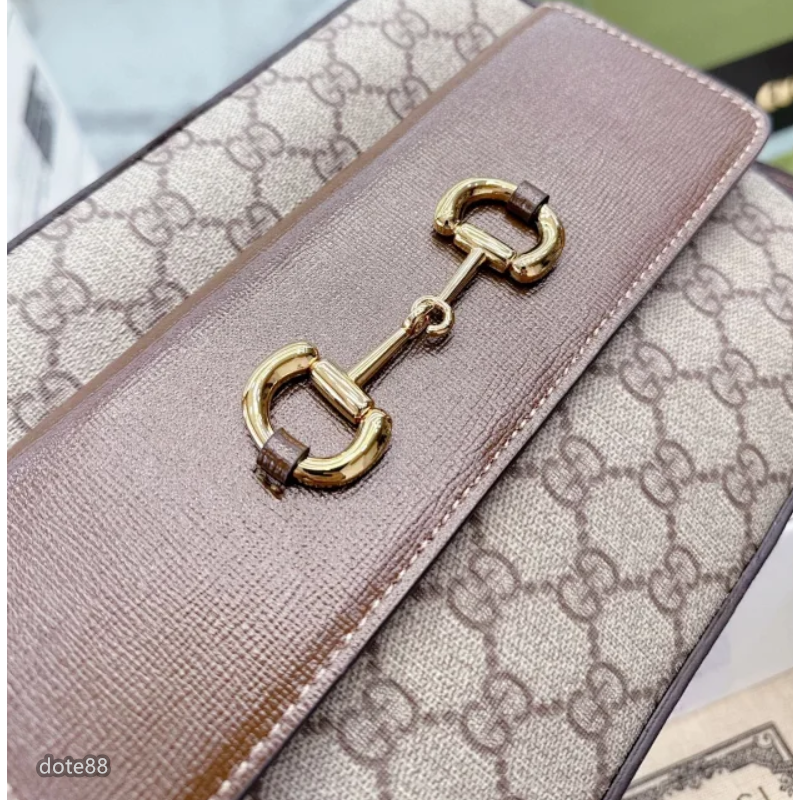 【GUCCI】古馳GG1955Horsebit 馬銜扣復古老花帆布拼皮相機包斜挎單肩包男女同款經典老印花大容量多功能-細節圖5