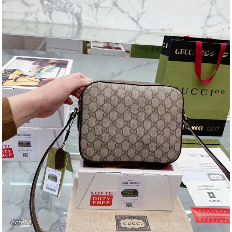 【GUCCI】古馳GG1955Horsebit 馬銜扣復古老花帆布拼皮相機包斜挎單肩包男女同款經典老印花大容量多功能-細節圖6