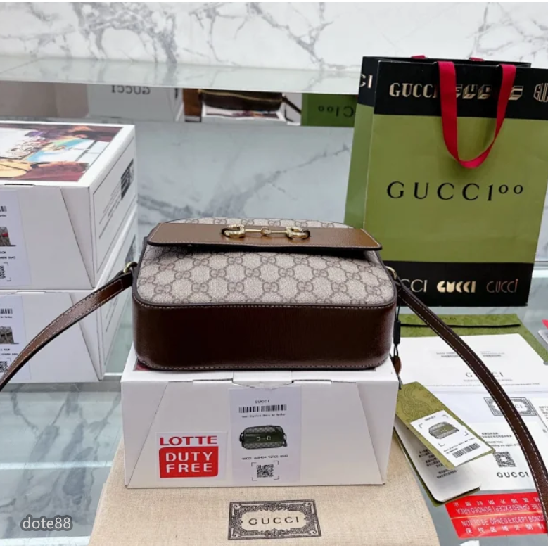 【GUCCI】古馳GG1955Horsebit 馬銜扣復古老花帆布拼皮相機包斜挎單肩包男女同款經典老印花大容量多功能-細節圖7