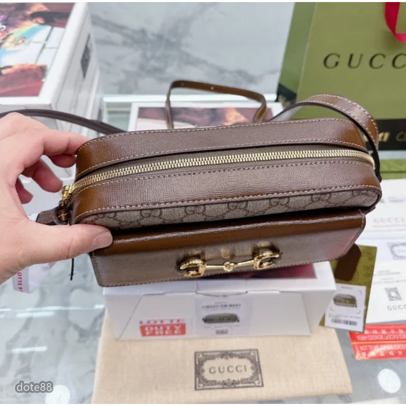 【GUCCI】古馳GG1955Horsebit 馬銜扣復古老花帆布拼皮相機包斜挎單肩包男女同款經典老印花大容量多功能-細節圖8
