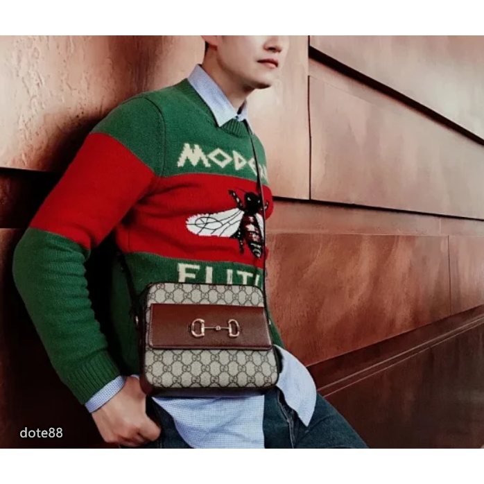 【GUCCI】古馳GG1955Horsebit 馬銜扣復古老花帆布拼皮相機包斜挎單肩包男女同款經典老印花大容量多功能-細節圖10