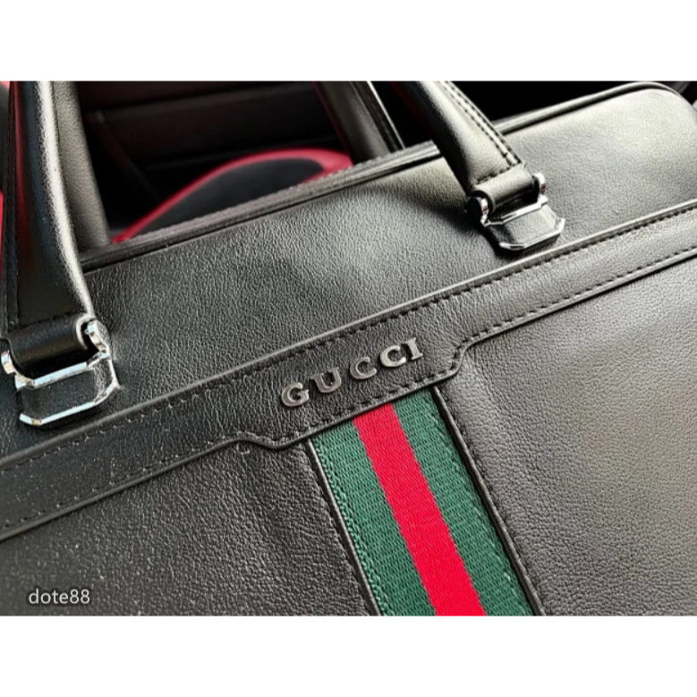 【GUCCI】古馳GG牛皮男士出差公文包大容量商務休閒手提電腦包單肩斜挎包父親節情人節生日禮物送領導上班出差必備商務風-細節圖3