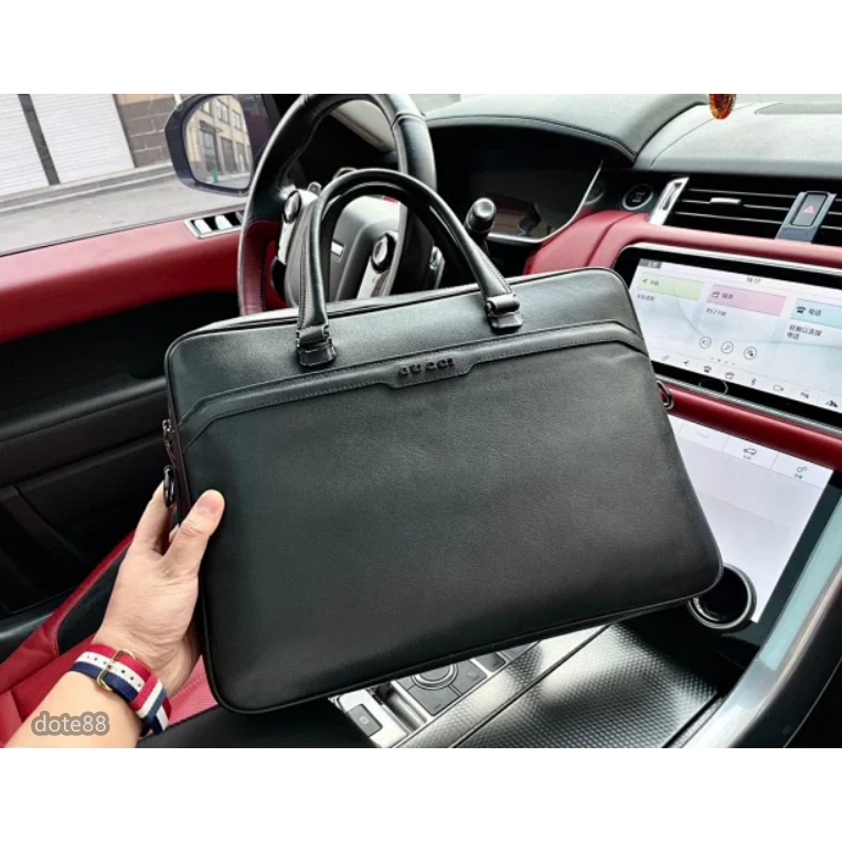 【GUCCI】古馳GG牛皮男士出差公事包大容量商務休閒手提包單肩斜挎包素色簡約父親節情人節生日禮物送領導上班出差必備-細節圖2