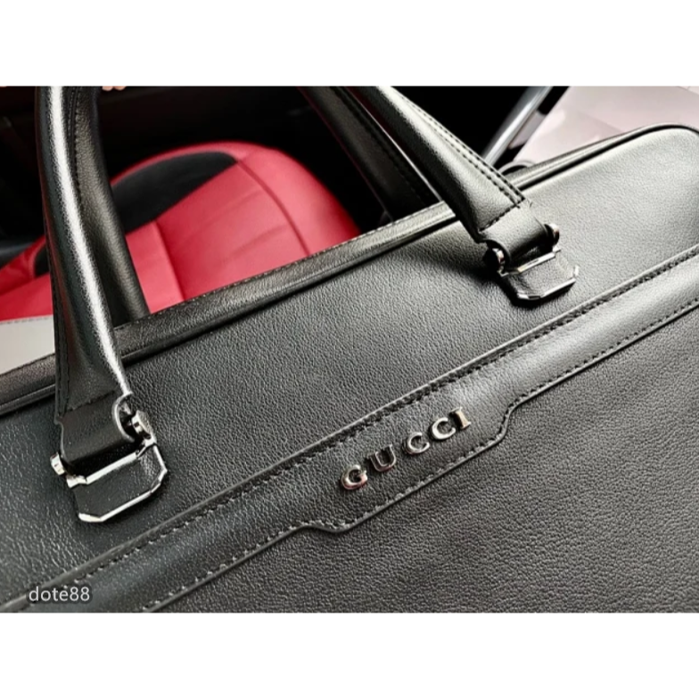 【GUCCI】古馳GG牛皮男士出差公事包大容量商務休閒手提包單肩斜挎包素色簡約父親節情人節生日禮物送領導上班出差必備-細節圖3
