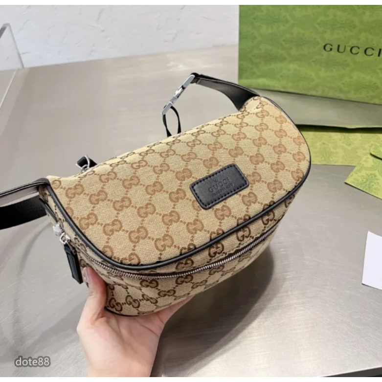 【GUCCI】古馳男士女士經典GG老花帆布腰包胸包單肩斜挎情侶包大容量多功能出門旅遊必備可斜挎休閒逛街情人節生日禮物-細節圖2