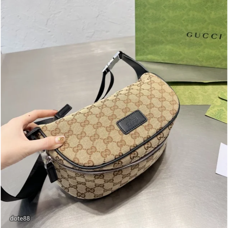 【GUCCI】古馳男士女士經典GG老花帆布腰包胸包單肩斜挎情侶包大容量多功能出門旅遊必備可斜挎休閒逛街情人節生日禮物-細節圖3