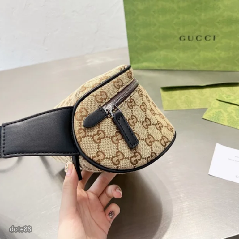 【GUCCI】古馳男士女士經典GG老花帆布腰包胸包單肩斜挎情侶包大容量多功能出門旅遊必備可斜挎休閒逛街情人節生日禮物-細節圖6